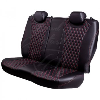 13 949 р. Чехлы для сидений Lord Autofashion Байрон (экокожа, раздельная спинка 40/20/40, подлокотник, 3 Г-образных подголовника)  Mazda CX-5  KF (2016-2025) (Черный, вставка черная, строчка красная)  с доставкой в г. Воронеж. Увеличить фотографию 4