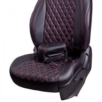 13 949 р. Чехлы для сидений Lord Autofashion Байрон (экокожа, раздельная спинка 40/20/40, подлокотник, 3 Г-образных подголовника)  Mazda CX-5  KF (2016-2025) (Черный, вставка черная, строчка красная)  с доставкой в г. Воронеж. Увеличить фотографию 5