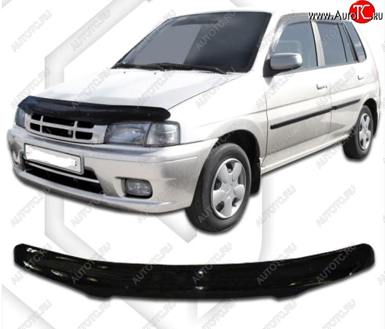 1 999 р. Дефлектор капота CA-Plastic  Mazda Demio  1 DW (1996-2002) дорестайлинг, рестайлинг (Classic черный, Без надписи)  с доставкой в г. Воронеж