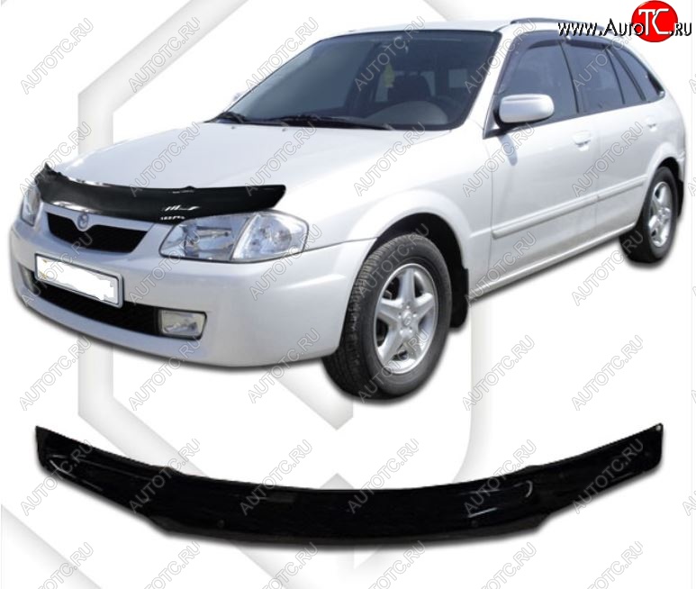 1 999 р. Дефлектор капота CA-Plastic  Mazda 323/Familia  седан (1998-2000) BJ дорестайлинг (Classic черный, Без надписи)  с доставкой в г. Воронеж