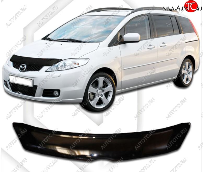 2 079 р. Дефлектор капота CA-Plastic Mazda Premacy (2005-2010) (серия Classic черный, Без надписи)  с доставкой в г. Воронеж