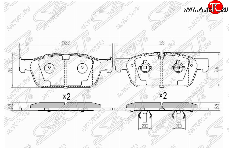 1 539 р. Комплект передних тормозных колодок SAT Mercedes-Benz GL class X166 дорестайлинг (2012-2016)  с доставкой в г. Воронеж