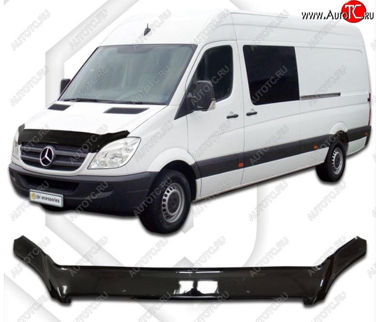 2 899 р. Дефлектор капота CA-Plastic  Mercedes-Benz Sprinter  W906 (2006-2013) (Classic черный, Без надписи)  с доставкой в г. Воронеж
