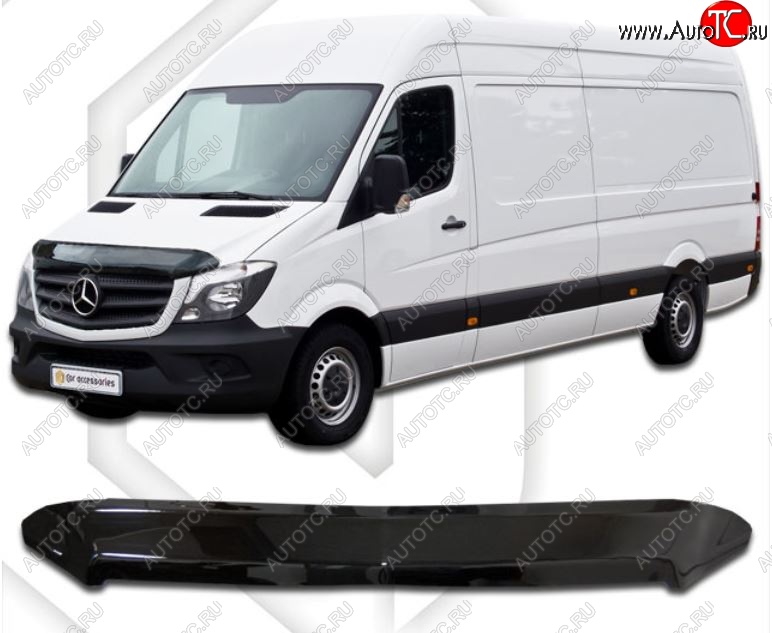2 079 р. Дефлектор капота CA-Plastiс  Mercedes-Benz Sprinter  W906 (2014-2018) рестайлинг (Classic черный, Без надписи)  с доставкой в г. Воронеж