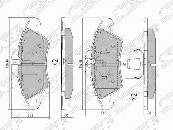1 389 р. Колодки тормозные SAT (передние) Mercedes-Benz Sprinter W905 рестайлинг (2000-2006)  с доставкой в г. Воронеж. Увеличить фотографию 1