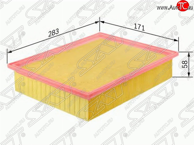 286 р. Фильтр воздушный двигателя SAT (283х171х58 mm)  Mercedes-Benz E-Class ( W124,  S124) (1984-1996) седан дорестайлинг, универсал рестайлинг  с доставкой в г. Воронеж