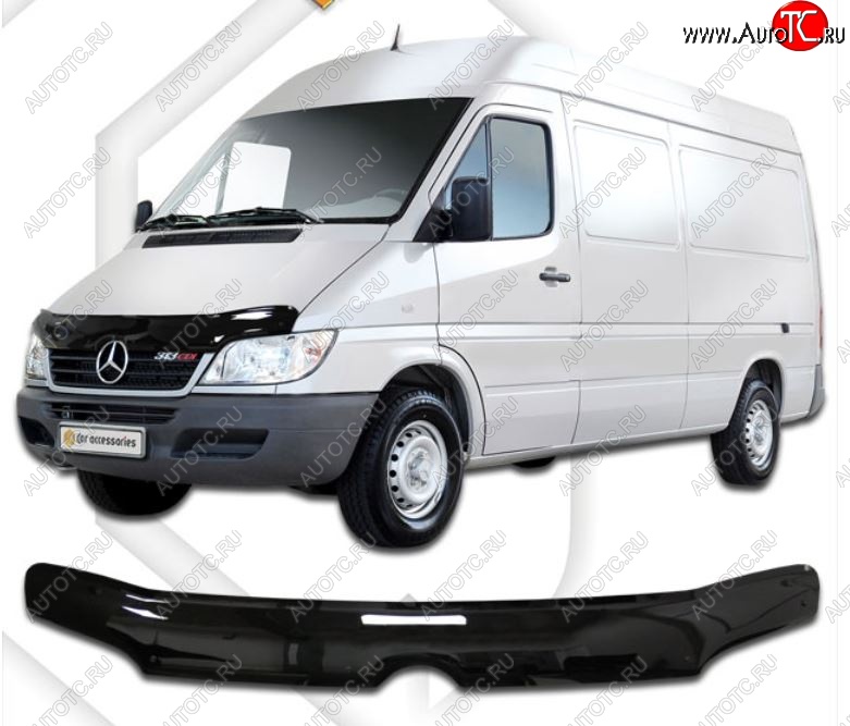 2 079 р. Дефлектор капота CA-Plastic Mercedes-Benz Sprinter W905 рестайлинг (2000-2006) (Classic черный, Без надписи)  с доставкой в г. Воронеж