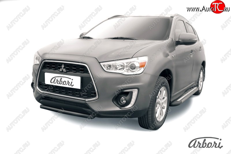 6 569 р. Защита переднего бампера Arbori (короткая, черная, 1 труба d57 mm). Mitsubishi ASX 1-ый рестайлинг (2013-2016)  с доставкой в г. Воронеж