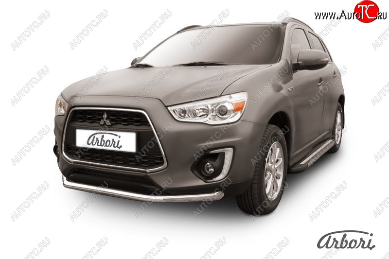 17 819 р. Защита переднего бампера Arbori (нержавейка, 1 труба d57 mm).  Mitsubishi ASX (2013-2016) 1-ый рестайлинг  с доставкой в г. Воронеж
