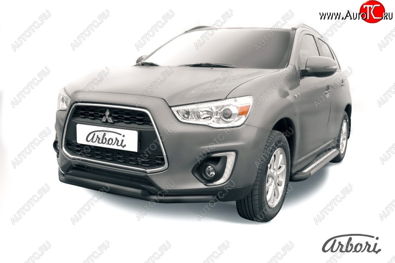 8 819 р. Защита переднего бампера Arbori (черная, 2 трубы d57 и 42 mm) Mitsubishi ASX 1-ый рестайлинг (2013-2016)  с доставкой в г. Воронеж