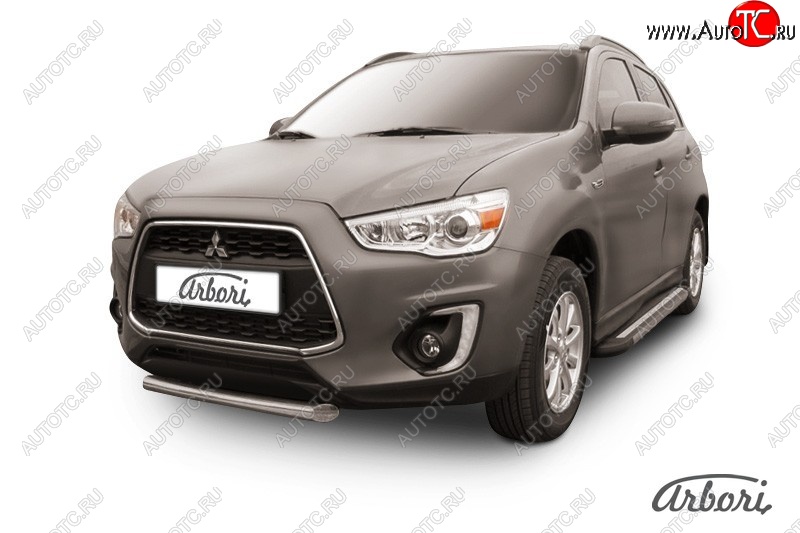 17 459 р. Защита переднего бампера Arbori (короткая, нержавейка, 1 труба d76 mm).  Mitsubishi ASX (2013-2016) 1-ый рестайлинг  с доставкой в г. Воронеж