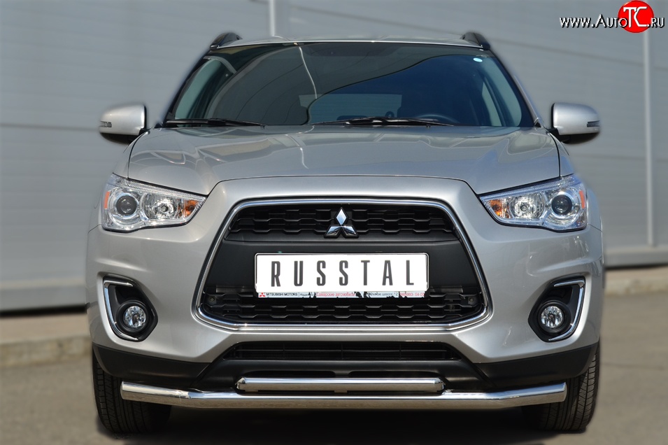 17 899 р. Защита переднего бампера (2 трубыØ63 и 42 мм, нержавейка) SLITKOFF  Mitsubishi ASX (2013-2016) 1-ый рестайлинг  с доставкой в г. Воронеж