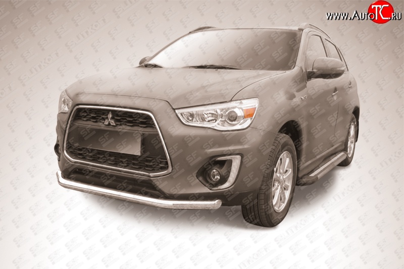 14 849 р. Одинарная защита переднего бампера диаметром 76 мм Slitkoff  Mitsubishi ASX (2013-2016) 1-ый рестайлинг (Цвет: нержавеющая полированная сталь)  с доставкой в г. Воронеж