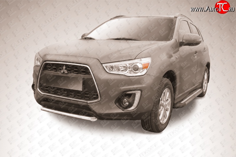 12 599 р. Защита переднего бампера из короткой трубы диаметром 57 мм Slitkoff  Mitsubishi ASX (2013-2016) 1-ый рестайлинг (Нержавейка, Полированная)  с доставкой в г. Воронеж