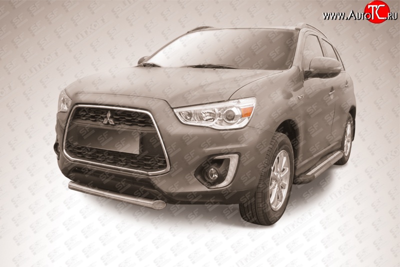 13 749 р. Защита переднего бампера из короткой трубы диаметром 76 мм Slitkoff  Mitsubishi ASX (2013-2016) 1-ый рестайлинг (Нержавейка, Полированная)  с доставкой в г. Воронеж