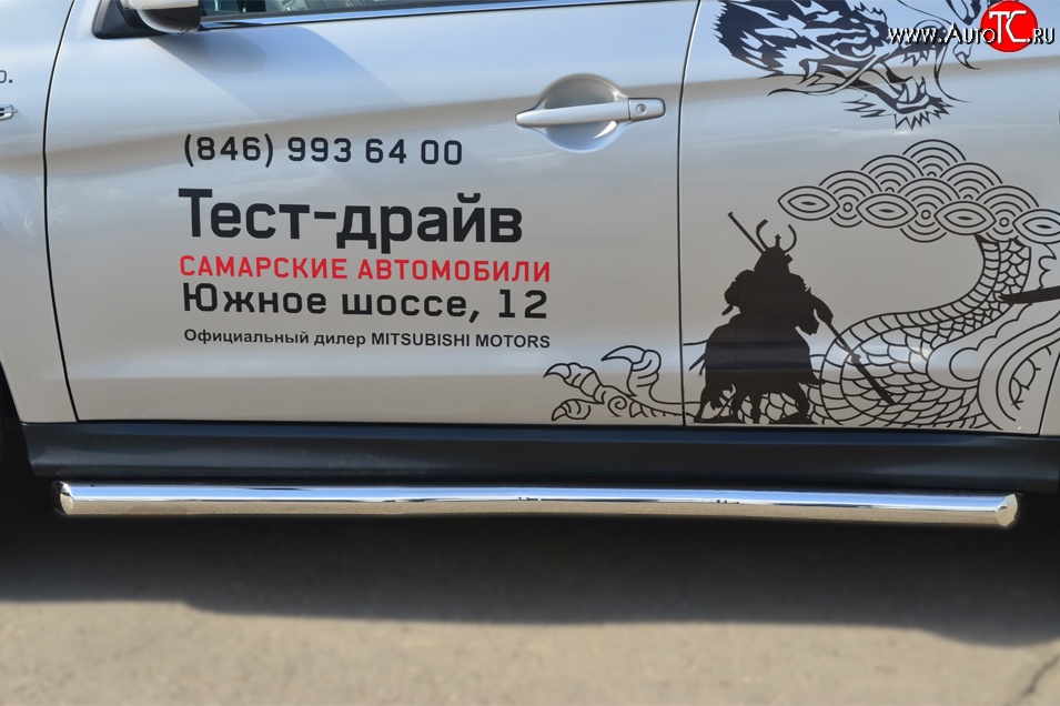 76 999 р. Защита порогов из круглой трубы диаметром 63 мм Russtal Mitsubishi ASX 1-ый рестайлинг (2013-2016) (Защита порогов с со скосами на торцах (вариант 1))  с доставкой в г. Воронеж