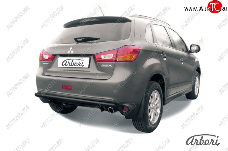 6 029 р. Защита заднего бампера Arbori (черная, 1 труба d57 mm). Mitsubishi ASX 1-ый рестайлинг (2013-2016)  с доставкой в г. Воронеж