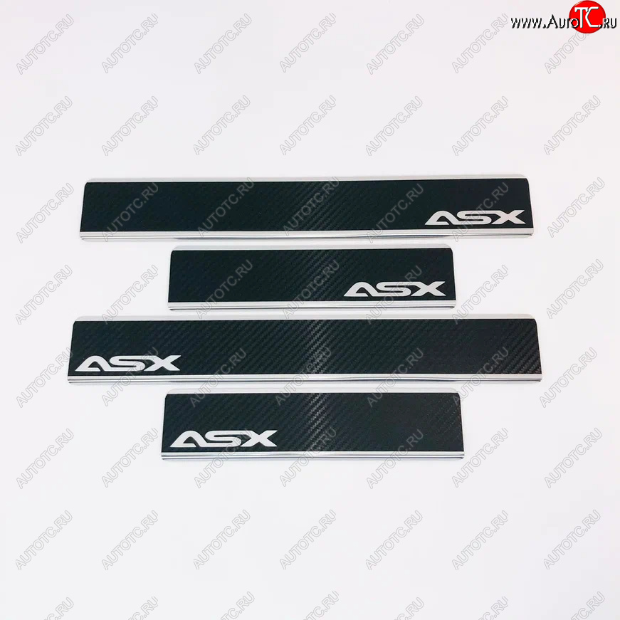 2 489 р. Накладки порожков салона INOX  Mitsubishi ASX (2010-2025) дорестайлинг, 1-ый рестайлинг, 2-ой рестайлинг, 3-ий рестайлинг (Нержавеющая сталь + карбон)  с доставкой в г. Воронеж