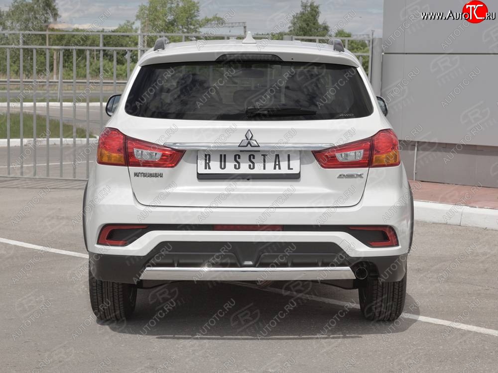 10 949 р. Защита заднего бампера (Ø75x42 мм, нержавейка) Russtal Mitsubishi ASX 2-ой рестайлинг (2017-2020)  с доставкой в г. Воронеж