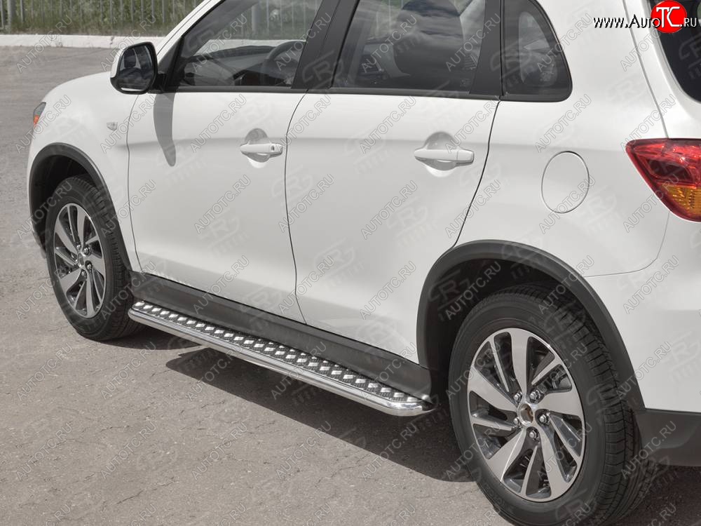35 549 р. Порожки для ног SLITKOFF (Ø42 мм) Mitsubishi ASX 2-ой рестайлинг (2017-2020) (Лист нержавейка, труба - нержавейка)  с доставкой в г. Воронеж