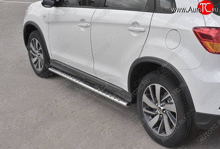 16 649 р. Защита порогов (Ø75x42 мм с проступью, нержавейка) Russtal Mitsubishi ASX 2-ой рестайлинг (2017-2020)  с доставкой в г. Воронеж