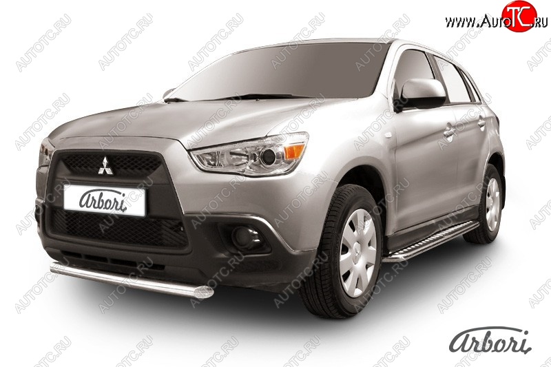 12 509 р. Защита переднего бампера Arbori (короткая, нержавейка, 1 труба d57 mm). Mitsubishi ASX дорестайлинг (2010-2012)  с доставкой в г. Воронеж