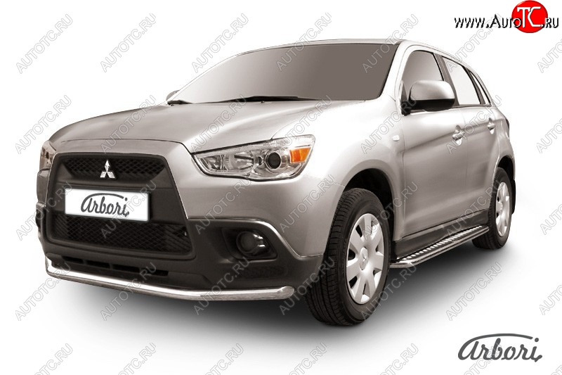 13 319 р. Защита переднего бампера Arbori (нержавейка, 1 труба d57 mm). Mitsubishi ASX дорестайлинг (2010-2012)  с доставкой в г. Воронеж