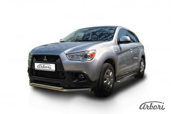16 649 р. Защита переднего бампера Arbori (нержавейка, 2 трубы d57 и 42 mm)  Mitsubishi ASX (2010-2012) дорестайлинг  с доставкой в г. Воронеж. Увеличить фотографию 2