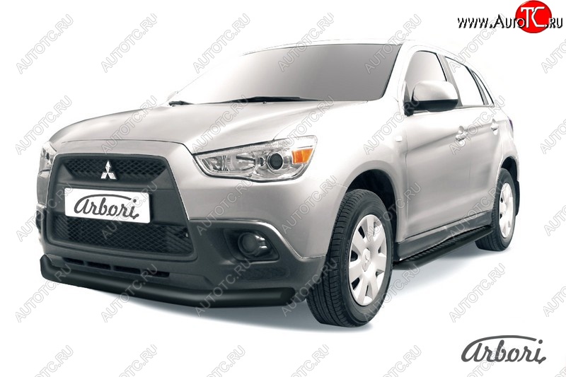 7 739 р. Защита переднего бампера Arbori (черная, 1 труба d76 mm). Mitsubishi ASX дорестайлинг (2010-2012)  с доставкой в г. Воронеж