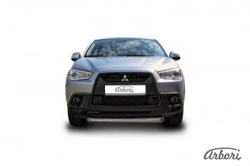 Защита переднего бампера Arbori (короткая, нержавейка, 1 труба d76 mm). Mitsubishi ASX дорестайлинг (2010-2012)
