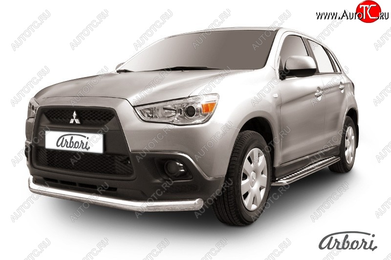 14 669 р. Защита переднего бампера Arbori (нержавейка, 1 труба d76 mm).  Mitsubishi ASX (2010-2012) дорестайлинг  с доставкой в г. Воронеж