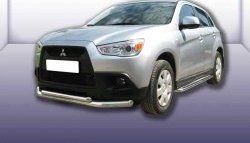 Двойная защита переднего бампера из двух труб диаметром 76 и 57 мм Slitkoff Mitsubishi ASX дорестайлинг (2010-2012)