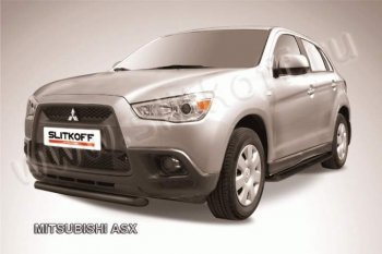 8 849 р. Защита переднего бампера из труб d57 Slitkoff  Mitsubishi ASX (2010-2012) дорестайлинг (Цвет: серебристый)  с доставкой в г. Воронеж. Увеличить фотографию 1