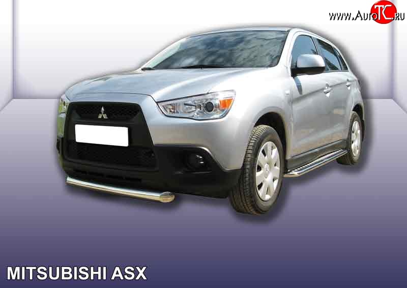 14 399 р. Защита переднего бампера из короткой трубы диаметром 76 мм Slitkoff Mitsubishi ASX дорестайлинг (2010-2012) (Нержавейка, Полированная)  с доставкой в г. Воронеж