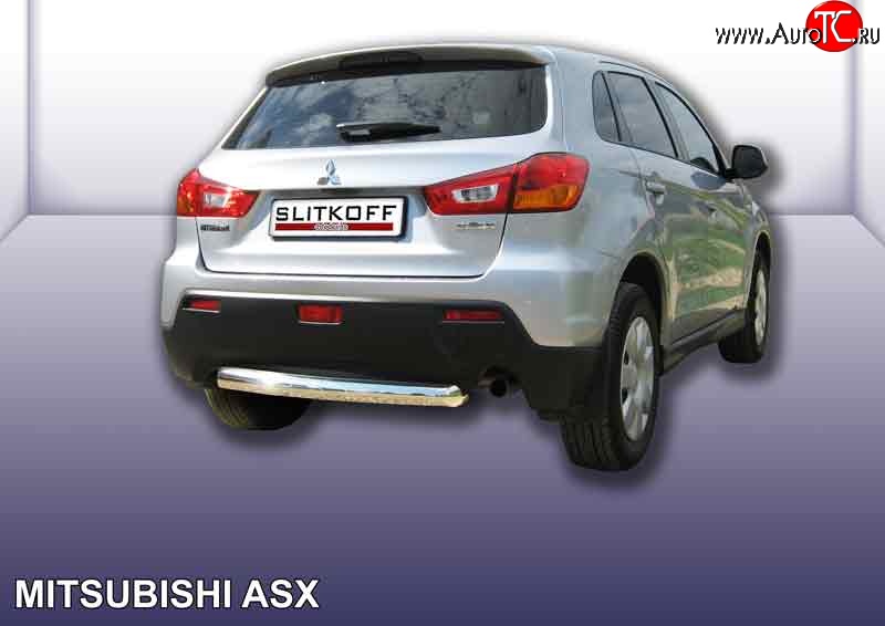 12 999 р. Защита заднего бампера из короткой трубы диаметром 76 мм Slitkoff  Mitsubishi ASX (2010-2012) дорестайлинг (Нержавейка, Полированная)  с доставкой в г. Воронеж
