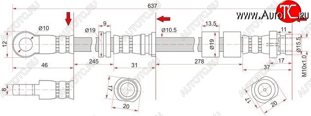 769 р. Тормозной шланг SAT (передний, левый) Mitsubishi Lancer 10 CY седан рестайлинг (2011-2017)  с доставкой в г. Воронеж