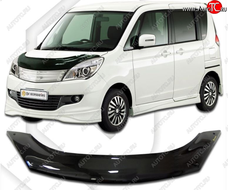 2 079 р. Дефлектор капота CA-Plastic  Mitsubishi Delica D:2  1 (2011-2015) (Classic черный, Без надписи)  с доставкой в г. Воронеж