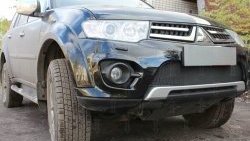 1 469 р. Защитная сетка на бампер (рестайлинг) Russtal (черная) Mitsubishi L200 5 KK,KL дорестайлинг (2015-2019)  с доставкой в г. Воронеж. Увеличить фотографию 1