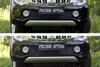 3 179 р. Зимняя заглушка решетки радиатора и переднего бампера RA  Mitsubishi L200  5 KK,KL (2015-2019) дорестайлинг (Поверхность шагрень)  с доставкой в г. Воронеж. Увеличить фотографию 1