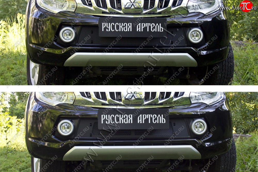 3 179 р. Зимняя заглушка решетки радиатора и переднего бампера RA  Mitsubishi L200  5 KK,KL (2015-2019) дорестайлинг (Поверхность шагрень)  с доставкой в г. Воронеж