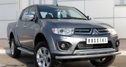 18 799 р. Защита переднего бампера (2 трубыØ63 мм, нержавейка) SLITKOFF Mitsubishi L200 5 KK,KL дорестайлинг (2015-2019)  с доставкой в г. Воронеж. Увеличить фотографию 4