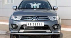 Защита переднего бампера (2 трубыØ63 и 42 мм, нержавейка) SLITKOFF Mitsubishi L200 5 KK,KL дорестайлинг (2015-2019)