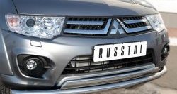 22 949 р. Защита переднего бампера (2 трубы Ø63 и 75х42 мм, нержавейка) Russtal Mitsubishi L200 5 KK,KL дорестайлинг (2015-2019)  с доставкой в г. Воронеж. Увеличить фотографию 3