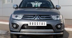 22 949 р. Защита переднего бампера (2 трубы Ø63 и 75х42 мм, нержавейка) Russtal  Mitsubishi L200  5 KK,KL (2015-2019) дорестайлинг  с доставкой в г. Воронеж. Увеличить фотографию 1