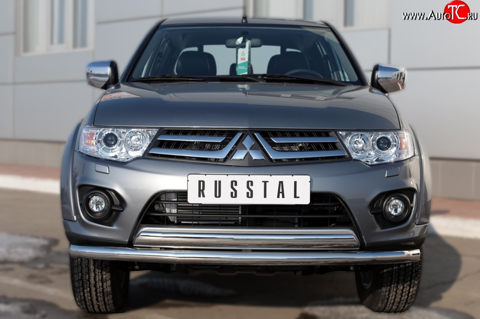 22 949 р. Защита переднего бампера (2 трубы Ø63 и 75х42 мм, нержавейка) Russtal  Mitsubishi L200  5 KK,KL (2015-2019) дорестайлинг  с доставкой в г. Воронеж