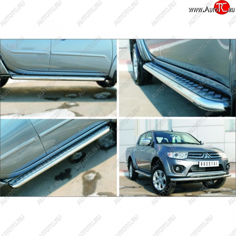 30 799 р. Порожки для ног (Ø63) SLITKOFF  Mitsubishi L200  5 KK,KL (2015-2019) дорестайлинг (лист - алюминий, профиль - сталь)  с доставкой в г. Воронеж