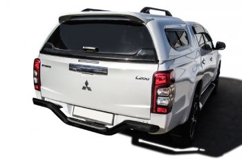 12 849 р. Защита заднего бампера Slitkoff (Ø 76 мм, с проступью, без бампера) Mitsubishi L200 5 KK,KL дорестайлинг (2015-2019) (Сталь с полимерным покрытием. Цвет: черный)  с доставкой в г. Воронеж. Увеличить фотографию 1