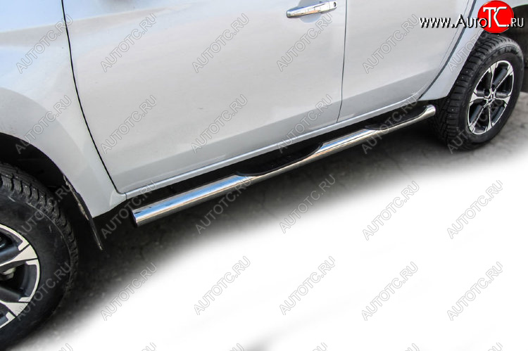 22 799 р. Защита порогов Slitkoff (Ø 76 мм, с проступями)  Mitsubishi L200  5 KK,KL (2015-2022) дорестайлинг, рестайлинг (Нержавеющая сталь)  с доставкой в г. Воронеж
