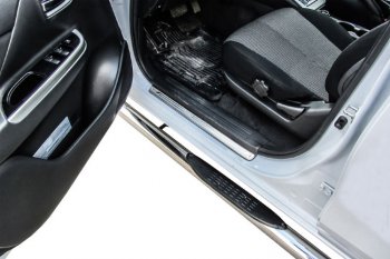 22 799 р. Защита порогов Slitkoff (Ø 76 мм, с проступями)  Mitsubishi L200  5 KK,KL (2015-2022) дорестайлинг, рестайлинг (Нержавеющая сталь)  с доставкой в г. Воронеж. Увеличить фотографию 2