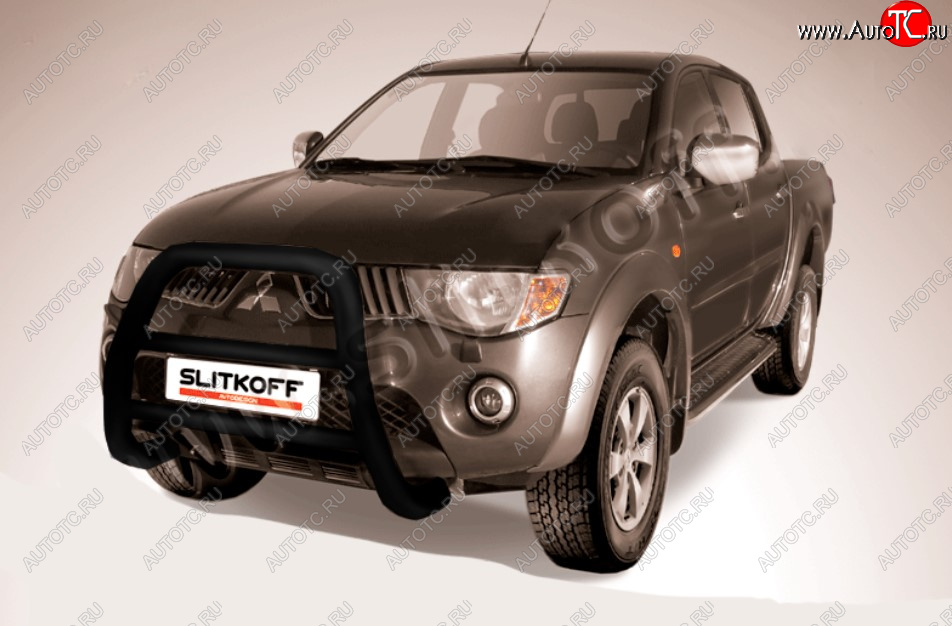 27 449 р. Защита переднего бампера Slitkoff (Ø76 мм, кенгурятник)  Mitsubishi L200  4 (2006-2014)  дорестайлинг (Цвет: черный)  с доставкой в г. Воронеж